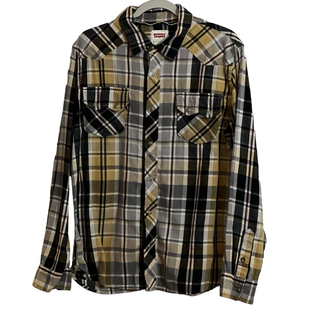 Levi's Men's Shirt Large Long Sleeve Western Cut Pearl Snap Front Plaid